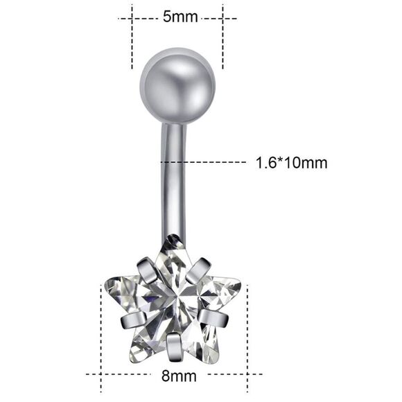14G 316L Star Cubic Zirconia Barbell Belly Button Navel Rings -  Set of 10 - Picture 7 of 7